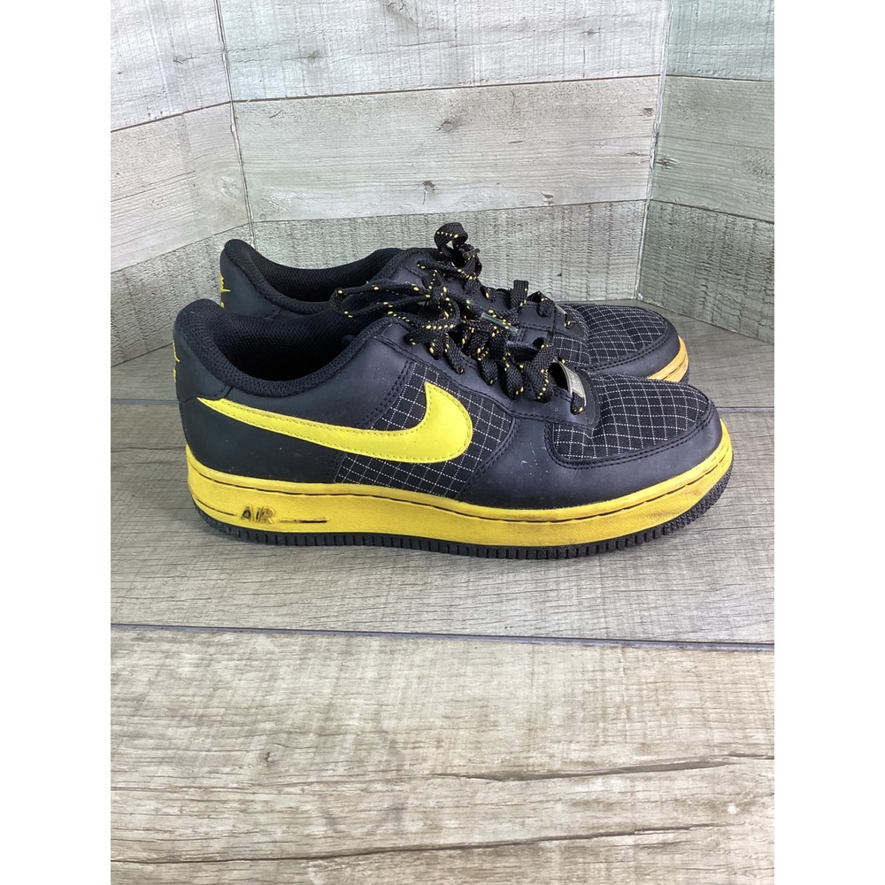 Nike Air Force‎ 1 Low Black Yellow Grid Sneakers 314192-072 Youth 5.5Y Womens 7